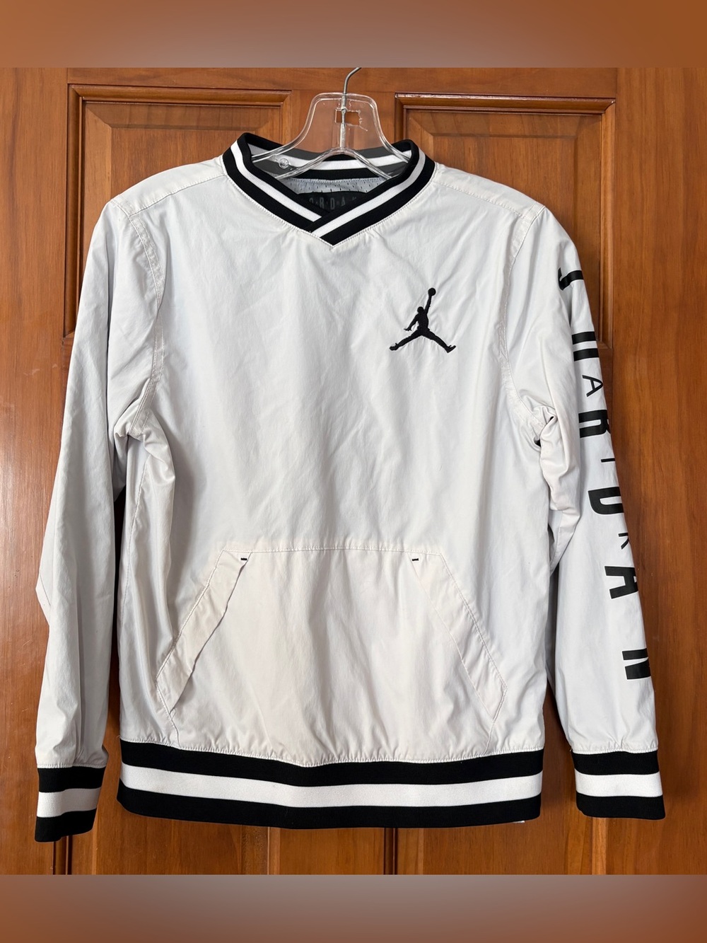 Jordan White Pullover Windbreaker with Black Trim